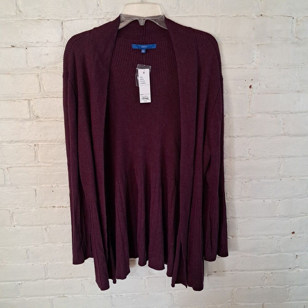 Apt 9 Womens XXL Maroon Open Front Cardigan Plumeria Ribbed New With Tags Knit